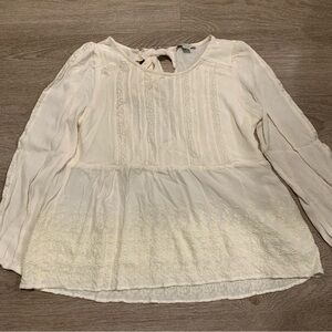 American Eagle White Cream Boho Long Sleeve Blouse Size S